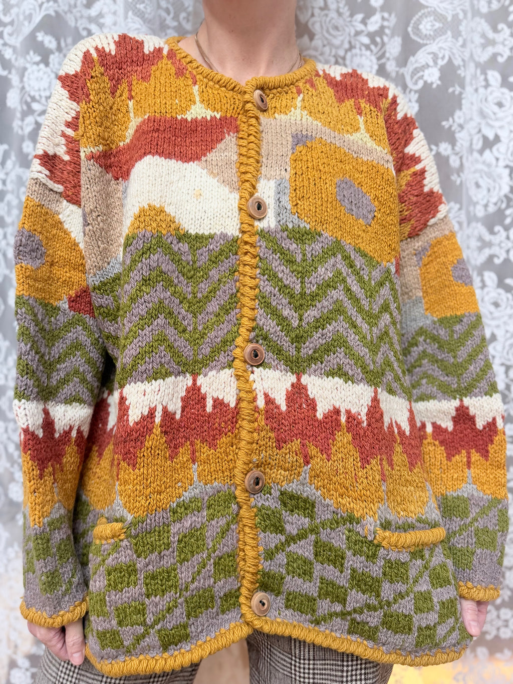 Vintage 1990s Amano Handmade Autumnal Cosy Cardigan