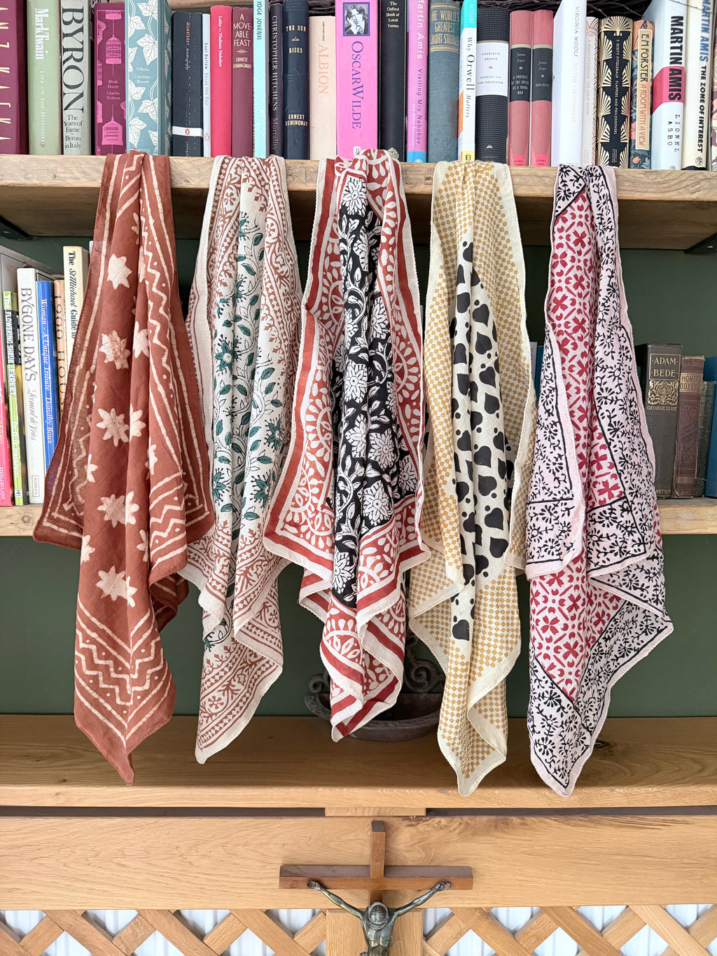 Indian Block Print Boho Cotton Headscarves | Full Set of 5