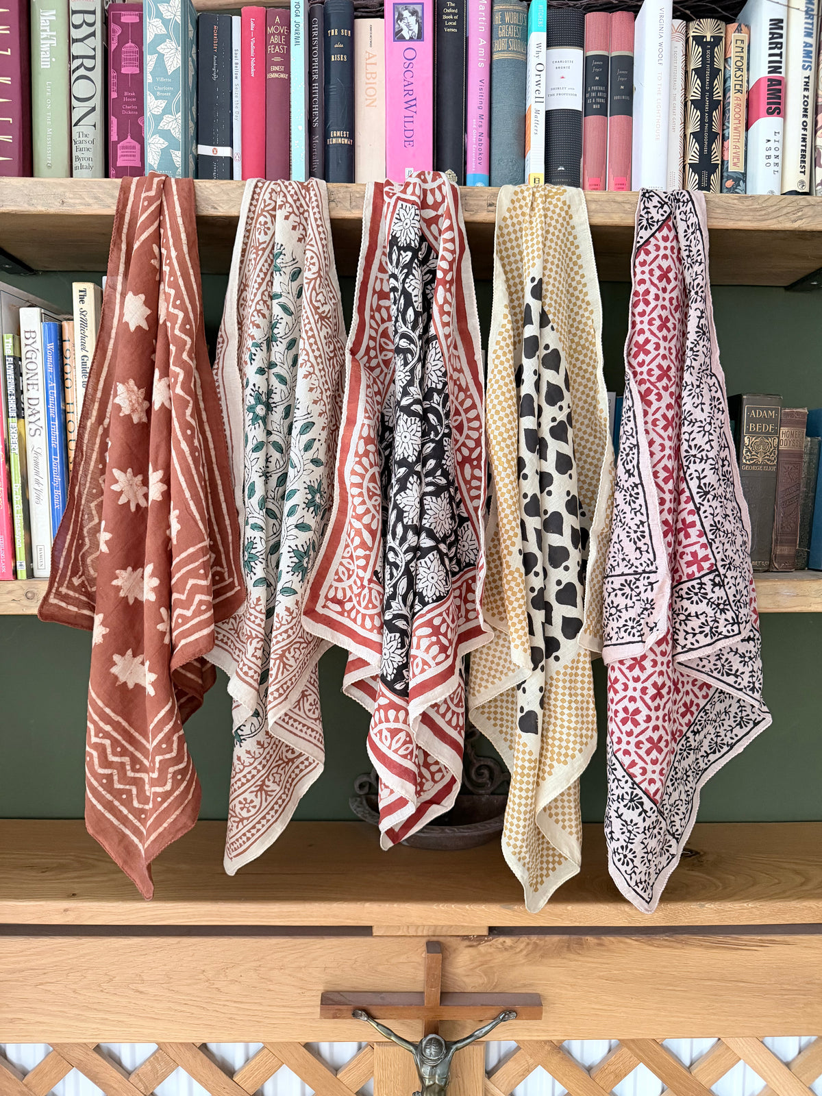 Indian Block Print Boho Cotton Headscarves | Full Set of 5