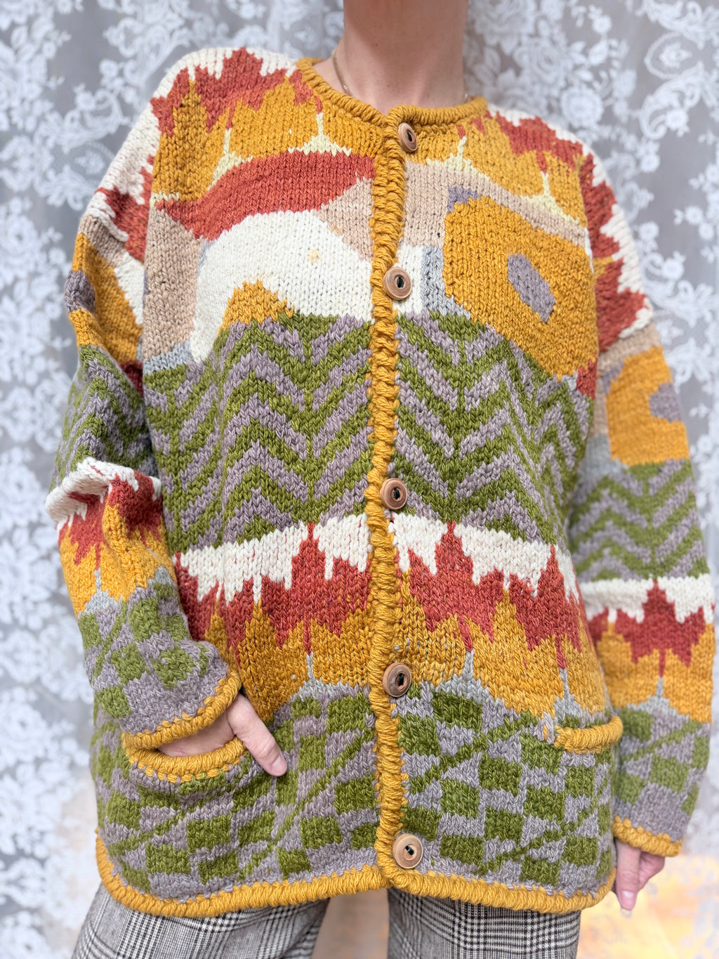 Vintage 1990s Amano Handmade Autumnal Cosy Cardigan