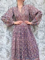 Vintage 1970s Phool Purple Indian Block Print Bohemian Maxi Dress