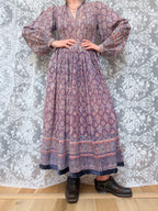 Vintage 1970s Phool Purple Indian Block Print Bohemian Maxi Dress