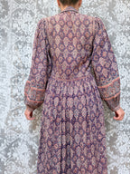 Vintage 1970s Phool Purple Indian Block Print Bohemian Maxi Dress