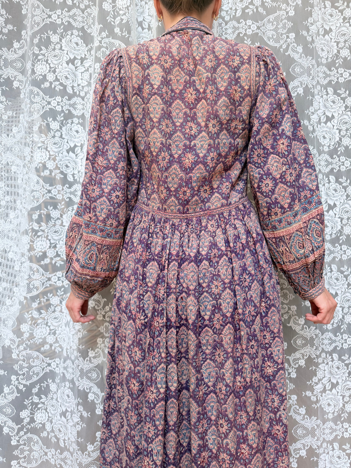 Vintage 1970s Phool Purple Indian Block Print Bohemian Maxi Dress