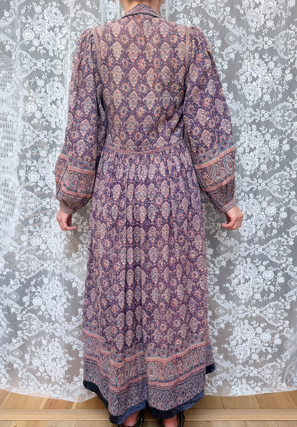 Vintage 1970s Phool Purple Indian Block Print Bohemian Maxi Dress