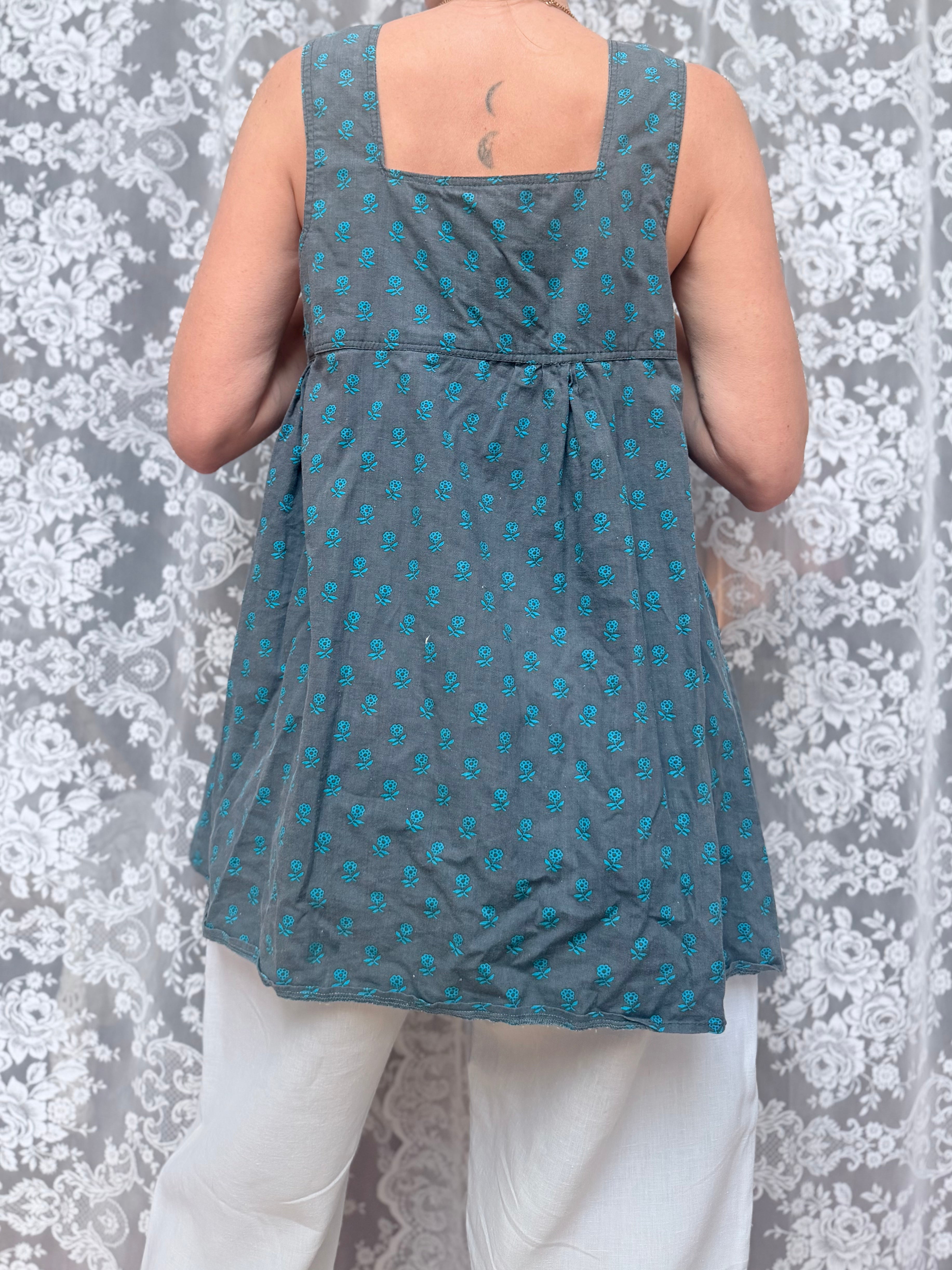 Vintage 1970s Laura Ashley Ditsy Floral Pinafore Smock Top