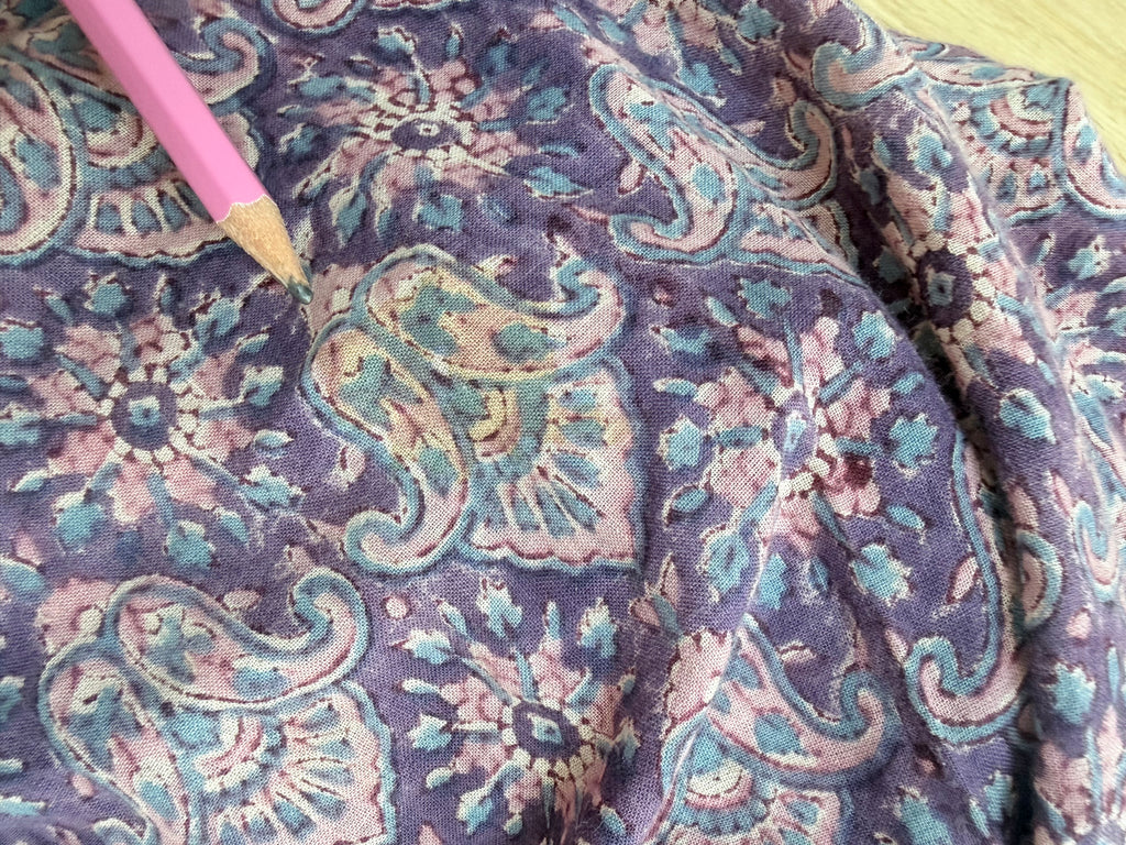 Vintage 1970s Phool Purple Indian Block Print Bohemian Maxi Dress