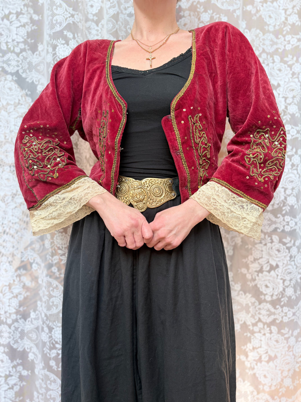 Antique Red Velvet Jacket with Gold Embroidery | Ottoman/Balkan Folk Style