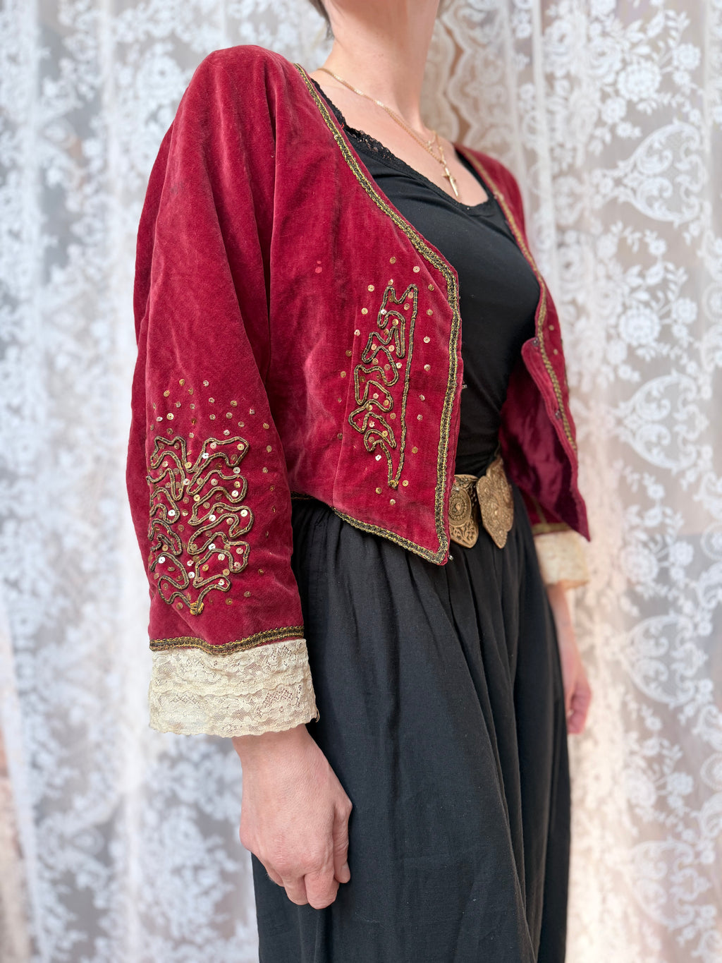 Antique Red Velvet Jacket with Gold Embroidery | Ottoman/Balkan Folk Style