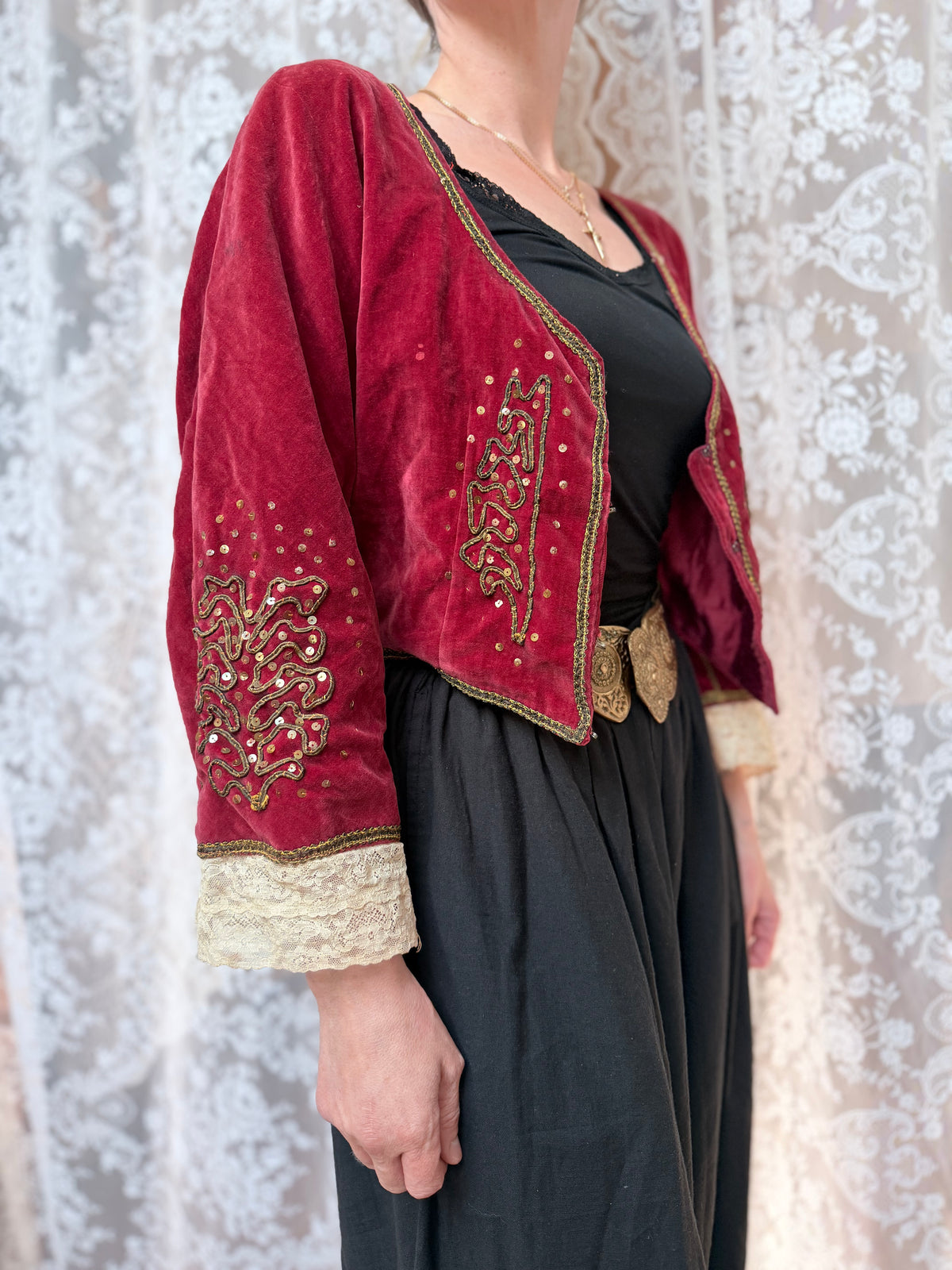 Antique Red Velvet Jacket with Gold Embroidery | Ottoman/Balkan Folk Style