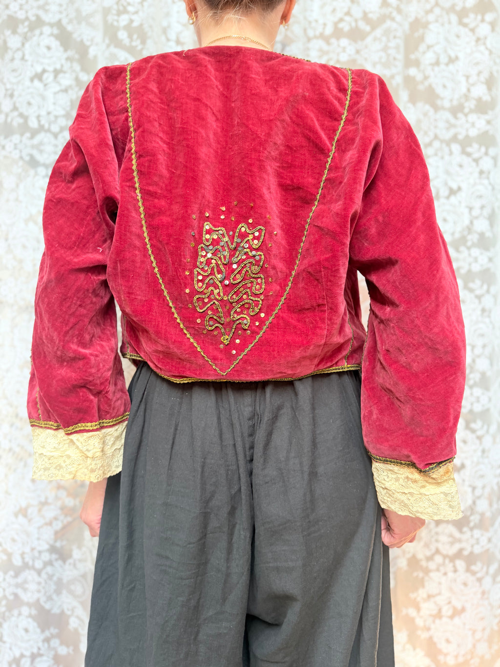 Antique Red Velvet Jacket with Gold Embroidery | Ottoman/Balkan Folk Style