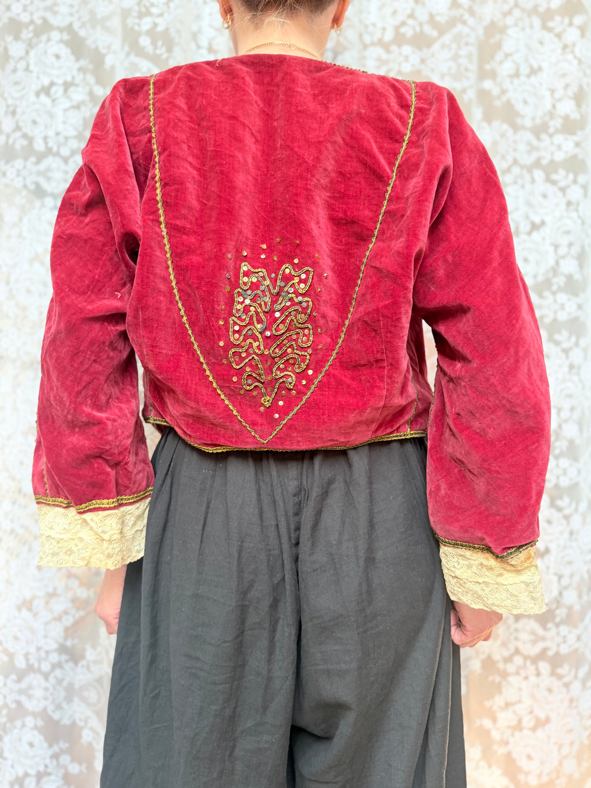 Antique Red Velvet Jacket with Gold Embroidery | Ottoman/Balkan Folk Style