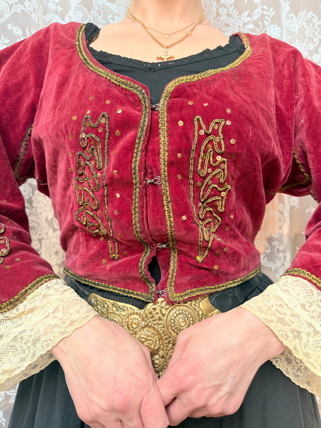 Antique Red Velvet Jacket with Gold Embroidery | Ottoman/Balkan Folk Style