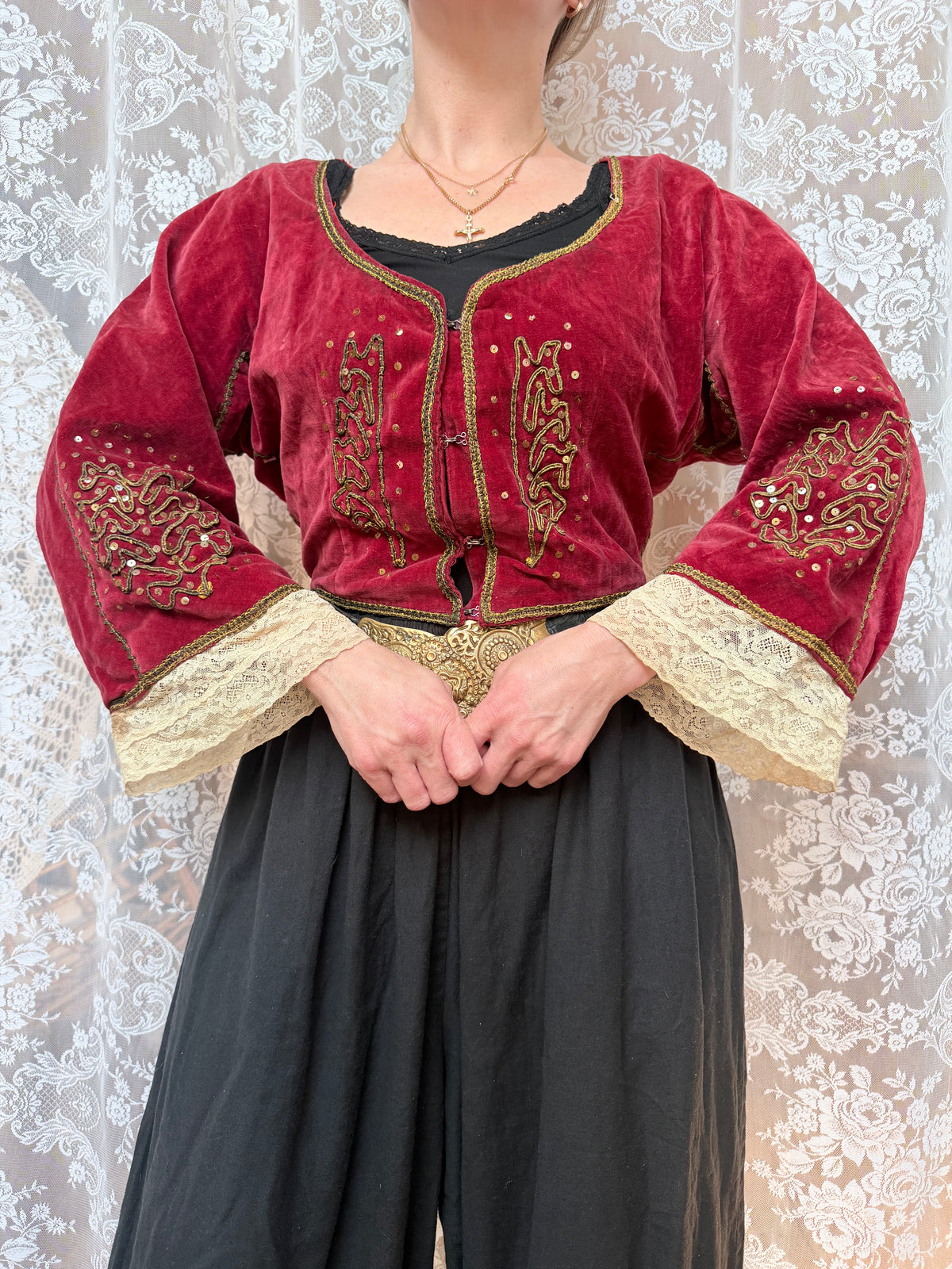 Antique Red Velvet Jacket with Gold Embroidery | Ottoman/Balkan Folk Style