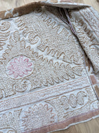 Middle Eastern Cropped Jacket in Pastel Pink and Brown Made from Antique Uzbek Material