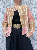Middle Eastern Cropped Jacket in Pastel Pink and Brown Made from Antique Uzbek Material