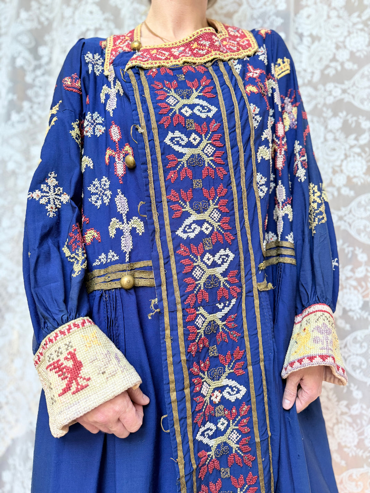 Antique Circa 1900 Hand Embroidered Middle Eastern Dress | Afghan/Palestinian Ceremonial Robe