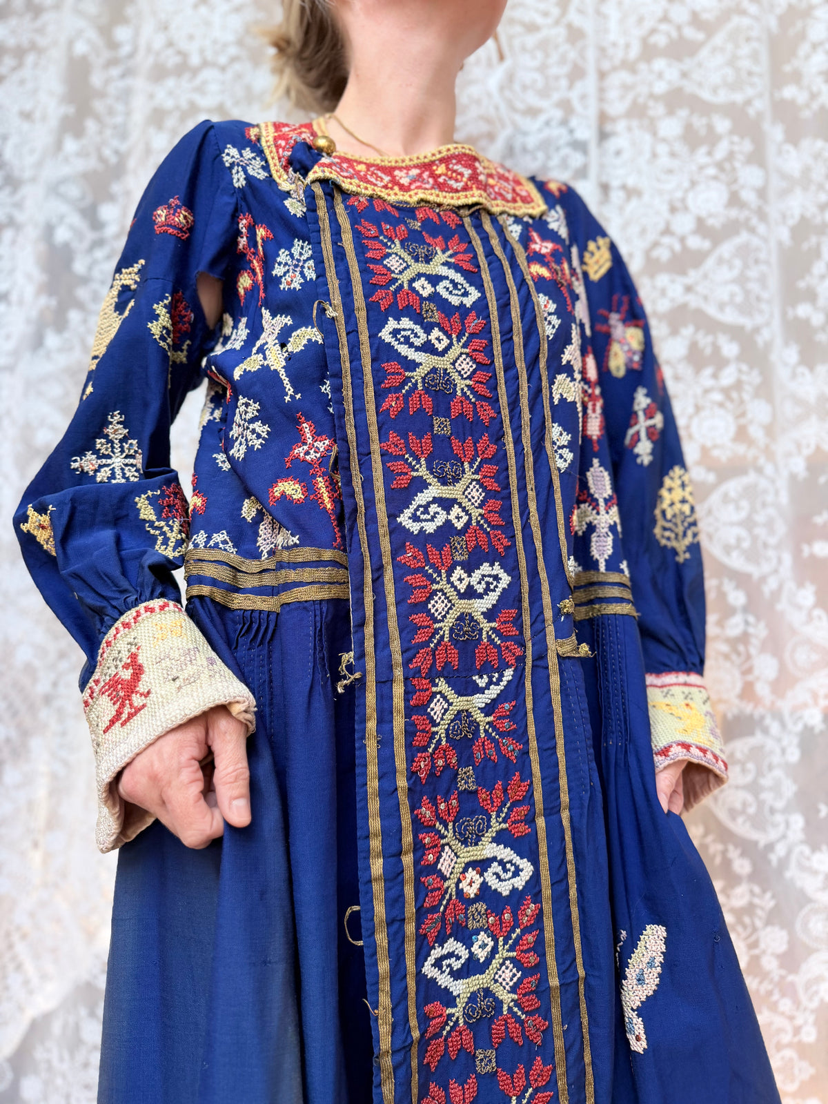 Antique Circa 1900 Hand Embroidered Middle Eastern Dress | Afghan/Palestinian Ceremonial Robe