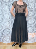 Antique Art Deco 1920s Black Floral Lace Midi Dress