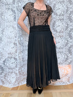 Antique Art Deco 1920s Black Floral Lace Midi Dress