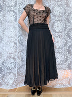 Antique Art Deco 1920s Black Floral Lace Midi Dress