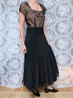 Antique Art Deco 1920s Black Floral Lace Midi Dress