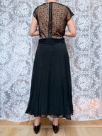 Antique Art Deco 1920s Black Floral Lace Midi Dress