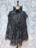 Antique Late Victorian Black Floral Lace Cape | Gothic Evening Wear
