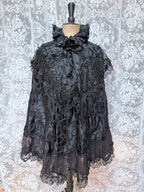 Antique Late Victorian Black Floral Lace Cape | Gothic Evening Wear