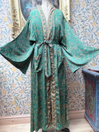 SAMPLE: Green and Gold Silk Floral Kimono | Traditionally Made from Vintage Sari Material