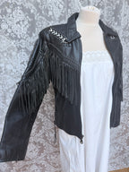 Rare Original 1970s Leather Biker Jacket with Tassels