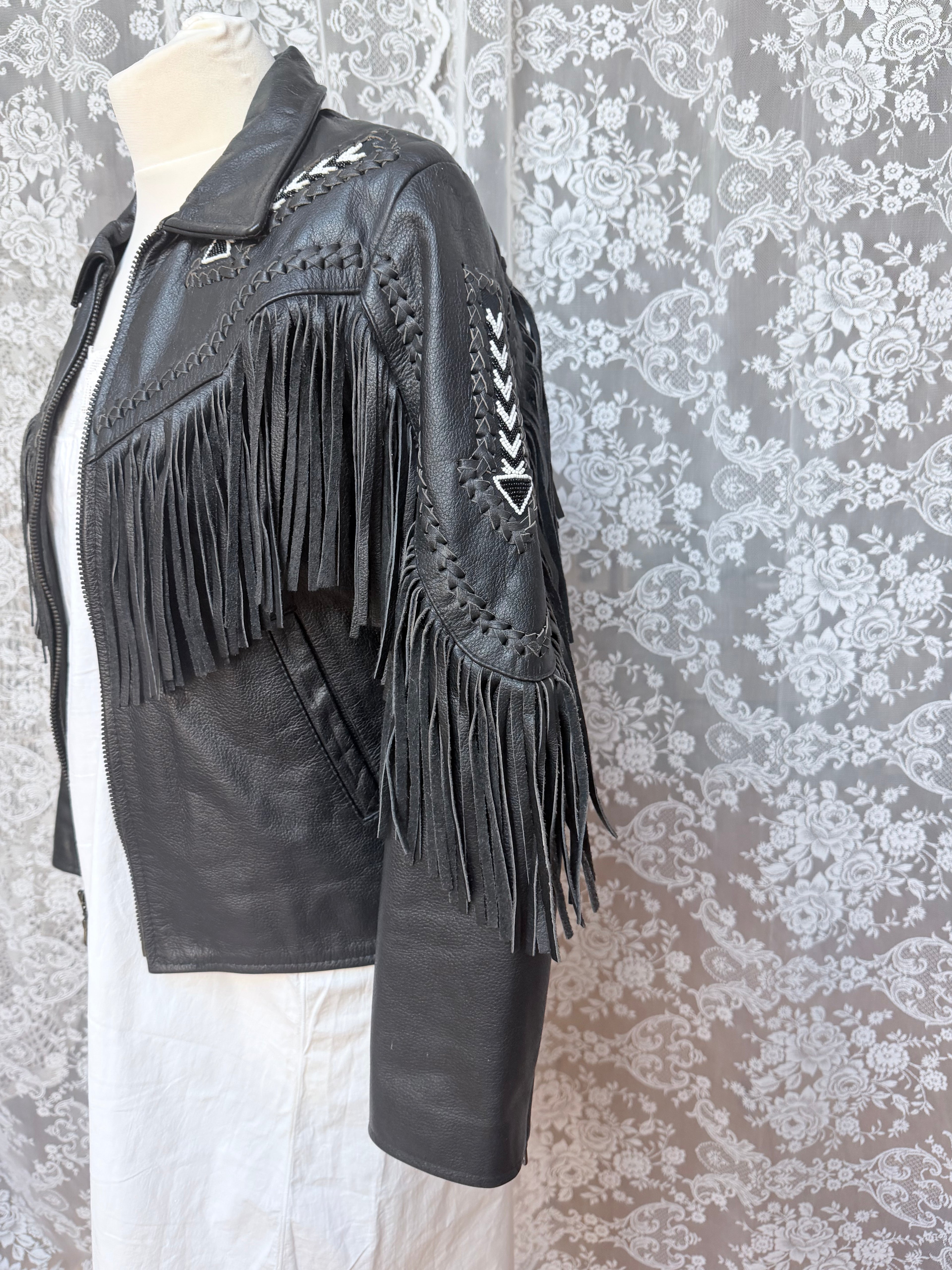 Rare Original 1970s Leather Biker Jacket with Tassels