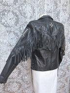 Rare Original 1970s Leather Biker Jacket with Tassels