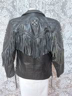 Rare Original 1970s Leather Biker Jacket with Tassels