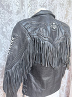 Rare Original 1970s Leather Biker Jacket with Tassels
