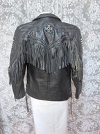 Rare Original 1970s Leather Biker Jacket with Tassels