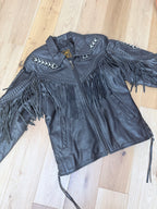 Rare Original 1970s Leather Biker Jacket with Tassels
