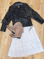 Rare Original 1970s Leather Biker Jacket with Tassels