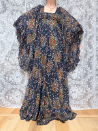 Rare Early 1970s David Silverman Floral Angel Sleeve Maxi Dress