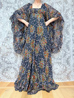 Rare Early 1970s David Silverman Floral Angel Sleeve Maxi Dress