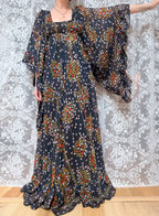 Rare Early 1970s David Silverman Floral Angel Sleeve Maxi Dress