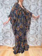 Rare Early 1970s David Silverman Floral Angel Sleeve Maxi Dress