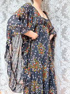 Rare Early 1970s David Silverman Floral Angel Sleeve Maxi Dress