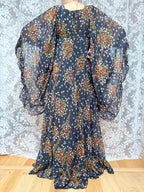 Rare Early 1970s David Silverman Floral Angel Sleeve Maxi Dress