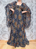 Rare Early 1970s David Silverman Floral Angel Sleeve Maxi Dress