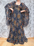 Rare Early 1970s David Silverman Floral Angel Sleeve Maxi Dress