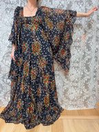 Rare Early 1970s David Silverman Floral Angel Sleeve Maxi Dress