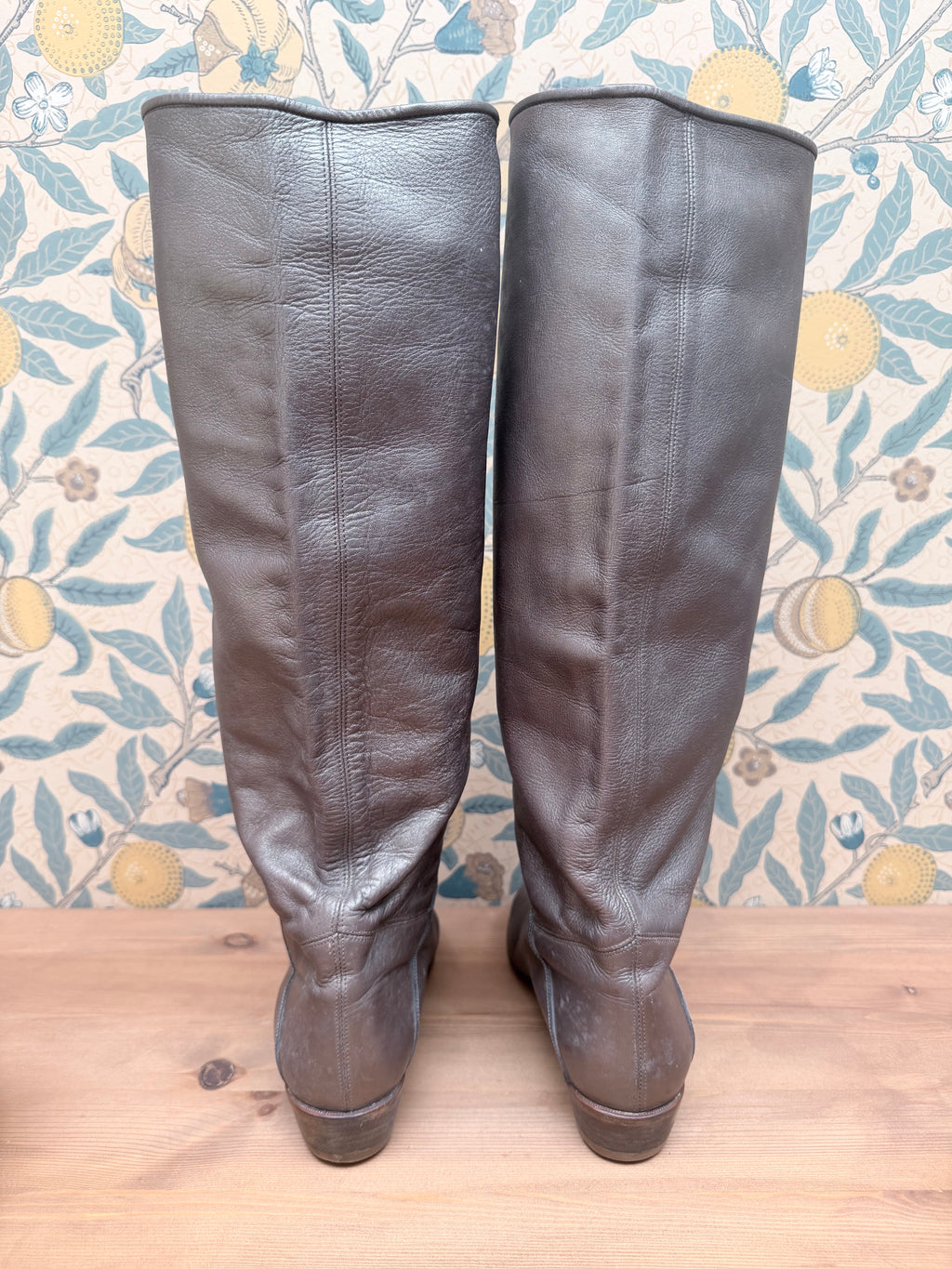 Vintage Silver Leather Knee-High Geometric Mosaic Boots