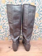 Vintage Silver Leather Knee-High Geometric Mosaic Boots