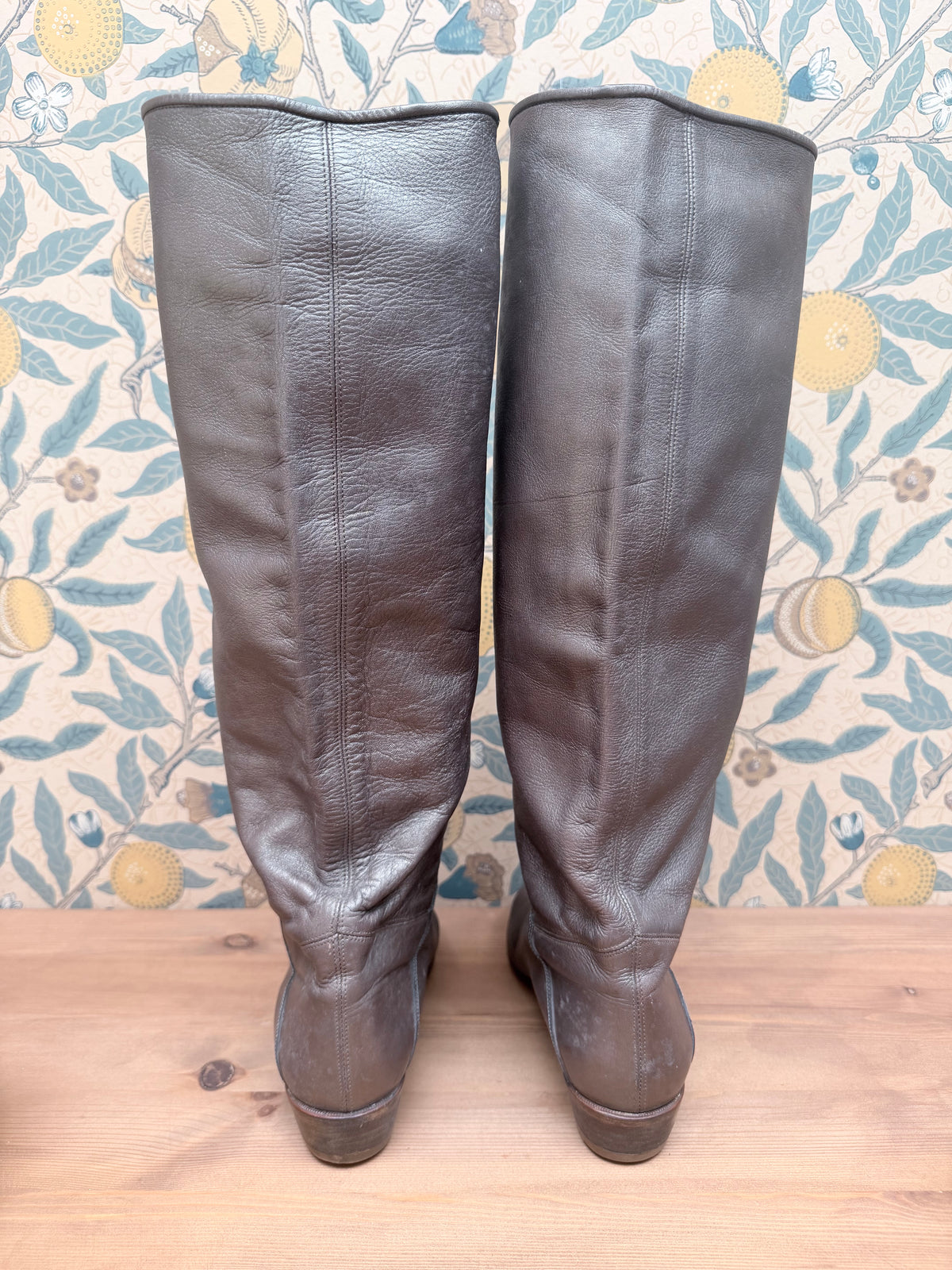 Vintage Silver Leather Knee-High Geometric Mosaic Boots